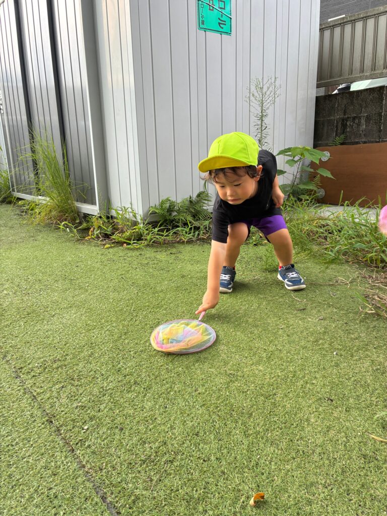 園庭で虫探し遊びの様子